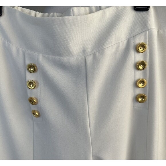 Midnight Velvet Womens M White Formal Dress Pants Pull On Slacks Gold Button EUC - Picture 2 of 6